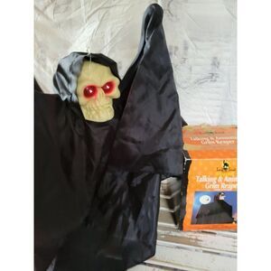 Vintage trick or treat grim reaper animated light up hanging Halloween prop home